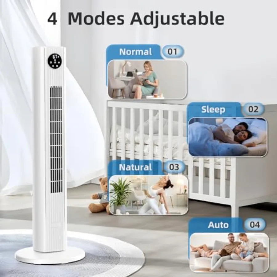 Compact tower fan fitting into small apartment corners